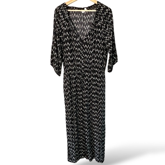 GAP Black White Print Full Button Front Maxi Length Shirt Dress Drawstring Waist - Picture 1 of 8